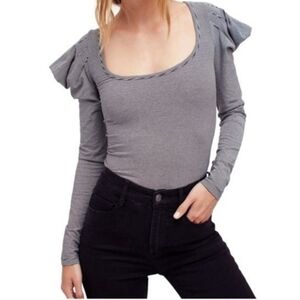Free People Penelope Puff Long Sleeve Black and White Blouse Medium